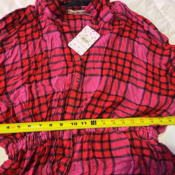 New Free People "Pacific Dawn" Medium Red Plaid Button up Top - Picture 12 of 12